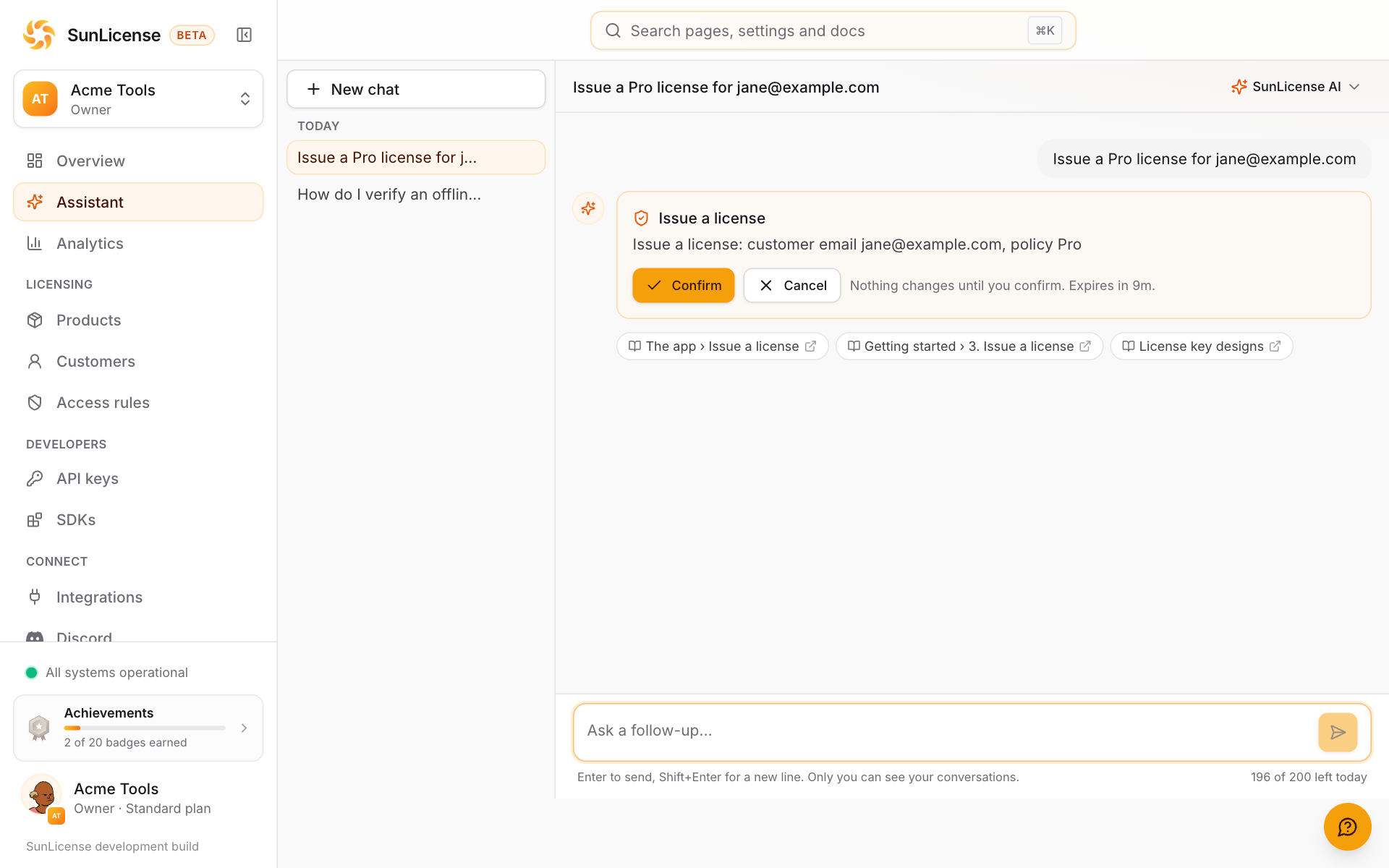 The AI page with a change waiting for Confirm