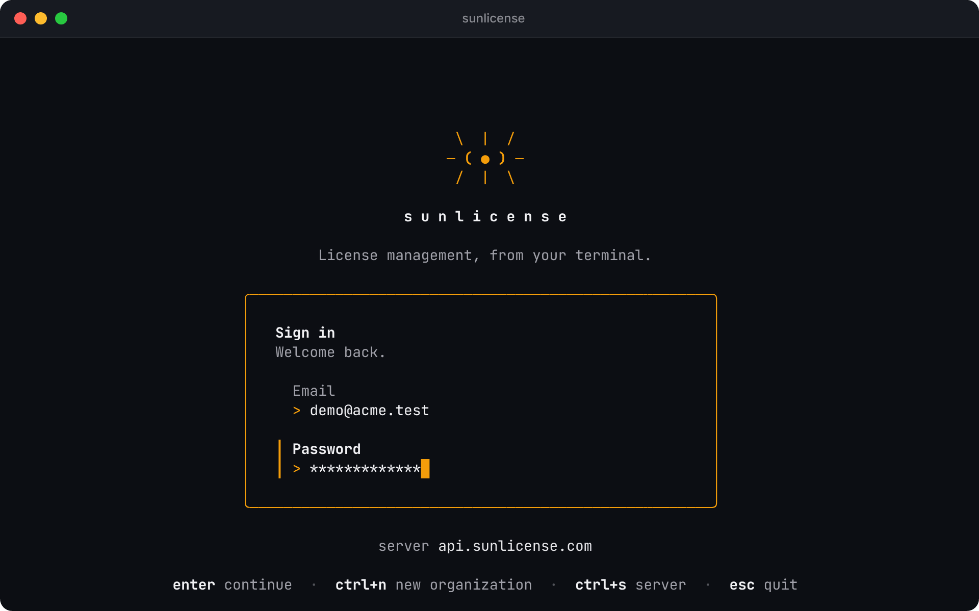 The sign-in screen